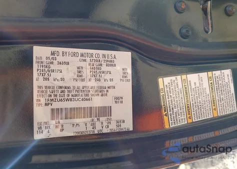 2003 Ford Explorer Limited from USA, damaged, VIN 1FMZU65W83UC40661